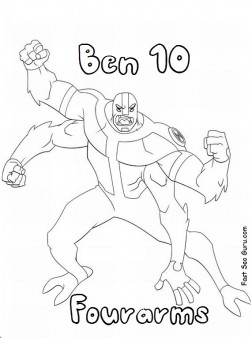 Printable Ben 10 characters alien fourarms coloring pages for kids