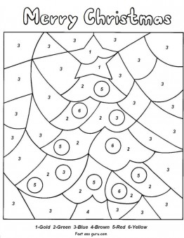 Printable color by number christmas tree coloring pages
