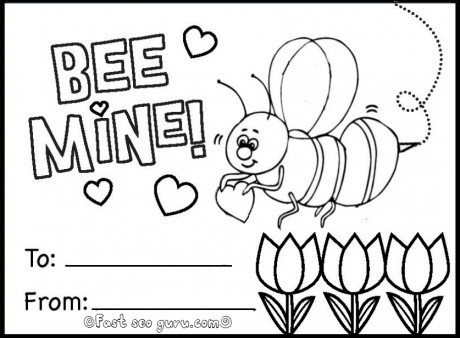 Printable bee mine valentine card coloring in