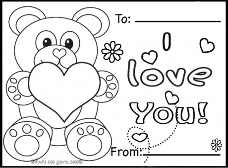 Printable valentines day cards teddy bears coloring pages