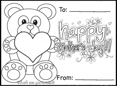 Printable happy mothers day teddy bear card coloring in