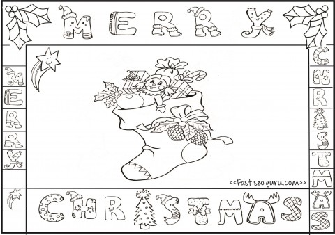 Printable merry christmas stocking colorng pages
