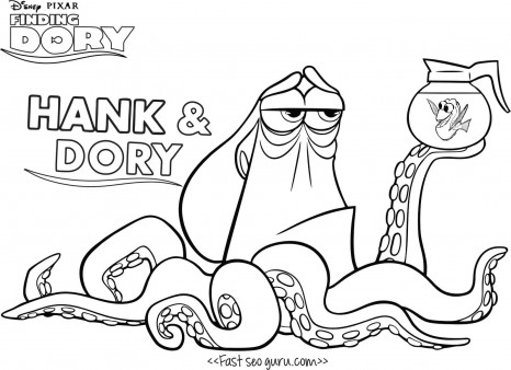 Print out finding dory hank coloring page for kids
