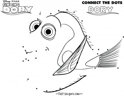 Printable finding dory connect the dots disney page for kids