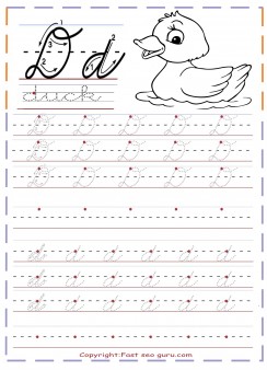 cursive handwriting sheets for practice letter D