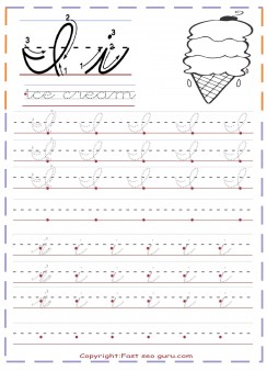 cursive handwriting practice worksheets letter i for ice cream