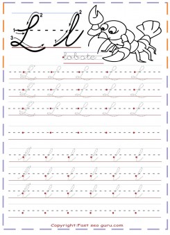 cursive handwriting practice tracing worksheets letter l for lobste