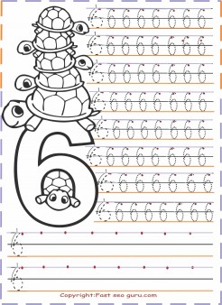 Numbers tracing worksheets 6 for kindergarten