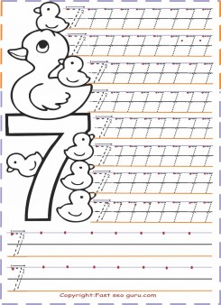 Numbers tracing worksheets 7 for kindergarten