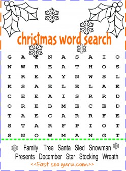 Print out christmas word search for preschool
