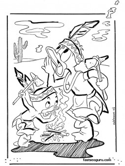 donald duck playing Indians coloring page