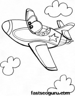 Jet Air Plane Whit Face Coloring Pages For Kids 1
