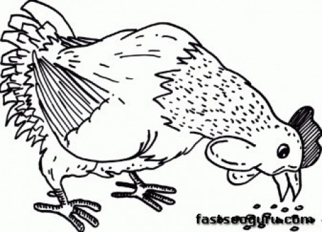 Print out Farm chickens Eating dinner coloring page
