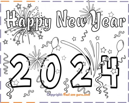 New Years 2024 Coloring Page For Kids