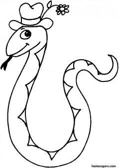Print out animals Snake Wearing Hat With Flower coloring pages