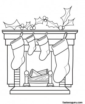 Printable coloring pages of Christmas Stockings Waiting for Gifts