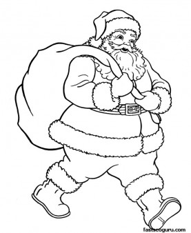 Santa Claus with Christmas gifts bage coloring pages