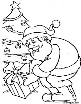 Santa cause presents under Christmas tree coloring pages