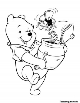 Coloring pages for kids Winnie the Pooh with honey