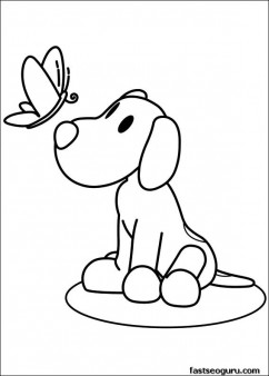 Coloring pages print out Pocoyo Dog and Butterfly
