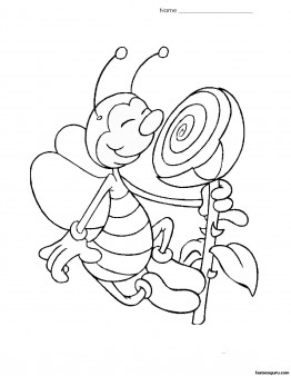 Print out coloring page Bee with flower