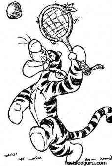 Printabel Coloring pages for kids Winnie the Pooh Tigger playing tennis