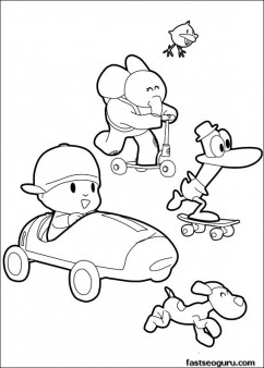 Coloring pages print out Pocoyo Pato and Elly has race