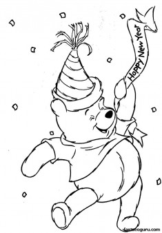Winnie the Pooh in new year coloring page