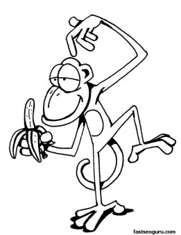 Printable for kids coloring pages Monkey with banana