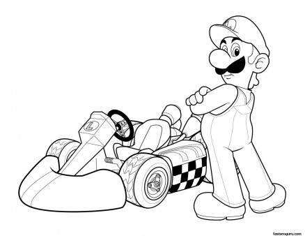 Print out Luigi with car coloring pages