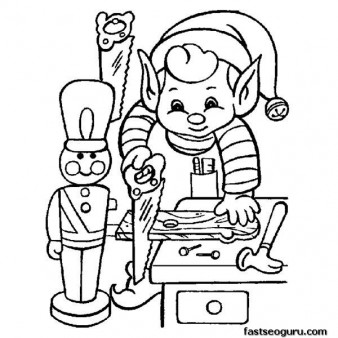 Printable coloring pages of Elf making Christmas toy for children