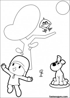 Printable coloring pages Pocoyo and Sleepy Bird singer a song