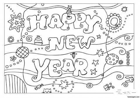 Printabel coloring pages Happy New Year 2013