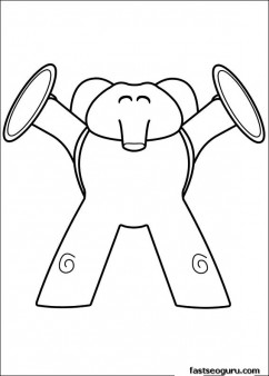 Printable coloring pages for kids Pocoyo Elly are happy