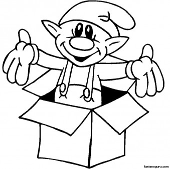 Printable coloring pages of christmas Elf In Box for kids