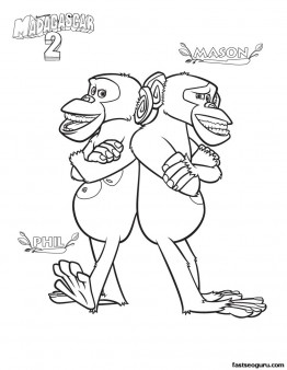 Print out Madagascar 2  Chimpanzee Mason and Phil coloring page