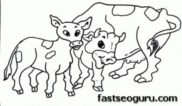 Printable Farm animal cow family coloring pages