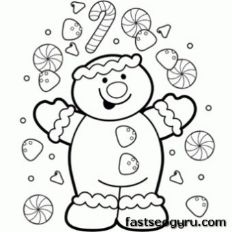 Printable Christmas a happy gingerbread boy coloring page