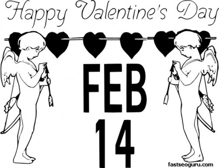 Printable February 14th Valentines Day Cherubs and Hearts