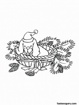 Printable christmas animal Puppy with Santa Hat coloring pages