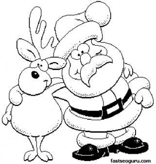  Printable Merry christmas Santa and Rudolph coloring page