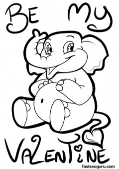 Printable By me teddy elephant Valentine coloring pages