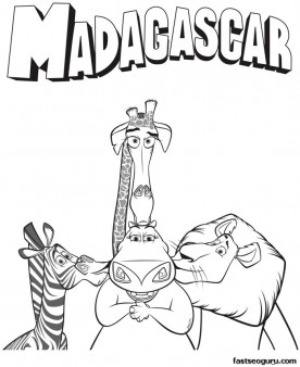Printable Madagascar 3 Alex Marty and Melman kissing Gloria coloring pages
