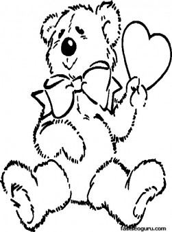 Valentines Day cute Teddy Bear coloring page for girls