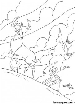 Printable Bambi Disney characters and father coloring pages