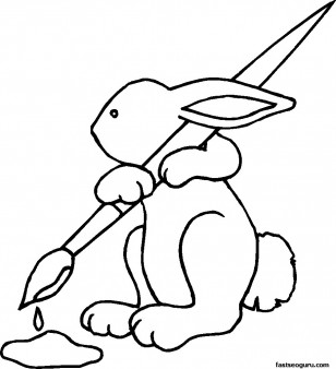 Printable Easter Bunny With Brush Coloring Page for kids
