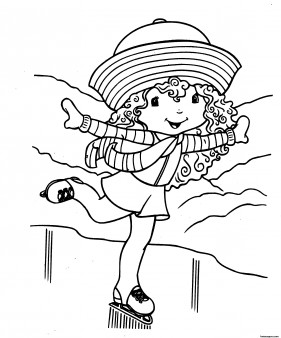 Printable cartoon Strawberry Shortcake on skating coloring pages for girls