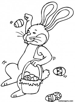 Printable Easter Bunny Throwing Eggs Coloring Page