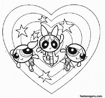Printable Powerpuff Girls in action Bubbles Blossom Buttercup coloring pages.