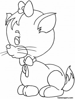 Printable happy kitten coloring pages for girls